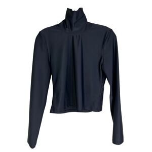 Heidi Merrick Izzy Rash Guard Women M Black Plain Mock Neck Puff Sleeve Pullover
